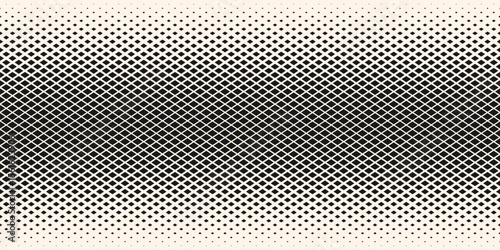 Vector halftone geometric seamless pattern with diamond shapes, grid, mesh, lattice, rhombuses. Abstract black and white background texture with gradient  effect. Repeated geo design for decor, print