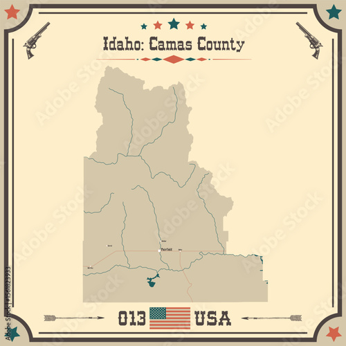 Large and accurate map of Camas County, Idaho, USA with vintage colors.