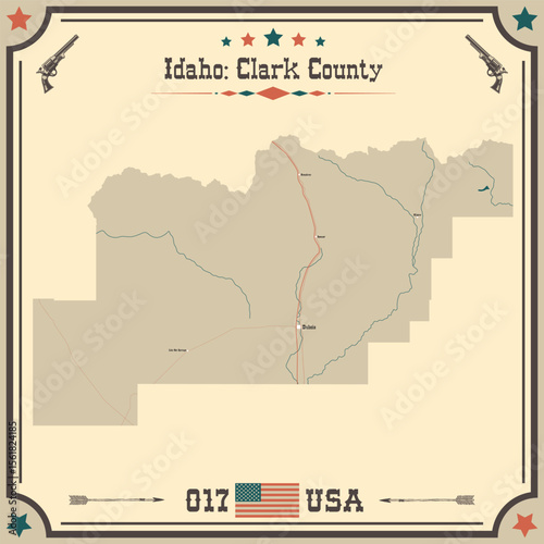 Large and accurate map of Clark County, Idaho, USA with vintage colors.