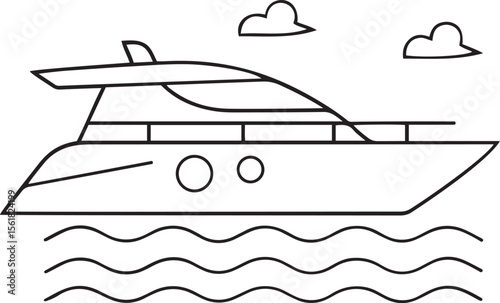 Modern and Clean yacht on water Editable Line Art Vector Icons, Vector illustration of stylish yacht on water line art transport logo or icon, creative yacht on water line vector icon illustration
