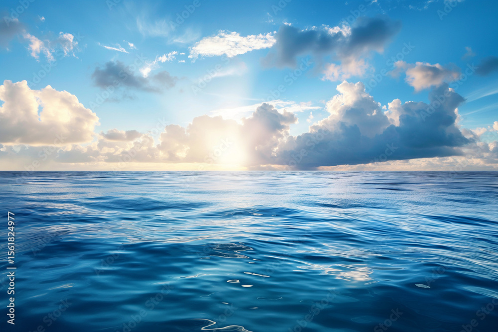 Obraz premium Majestic ocean view at sunset with clear blue waters and dramatic cloud formations in the sky. Generative AI