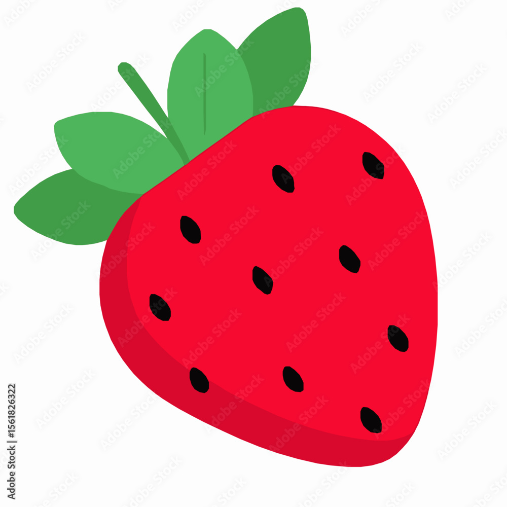Obraz premium Vibrant flat illustration of a juicy red strawberry with green leaves on a white background