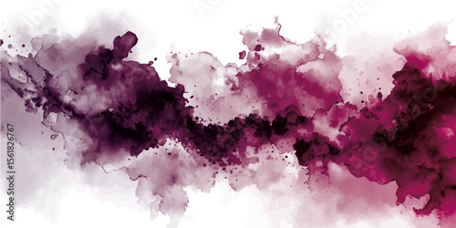 Painting of a splash of red paint with a white background.  Galaxy clouds with starry sky and purple, orange, and blue hues, isolated on a white background