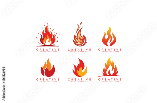 Fire and Flames Collection Logo, Icons, and Badges Golden vector design 