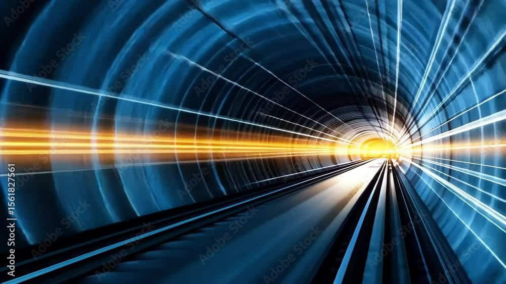 A blurred image of a tunnel with light at the end, depicting motion and speed.