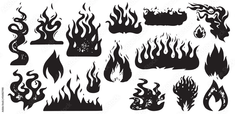 Fire flame icon. Brush grunge illustration. Crayon vector paint logo. Graphic background. Spray fire symbol. Doodle y2k flame. Hot crayon texture grafitti. Heat shape, abstract stroke, sketch tattoo