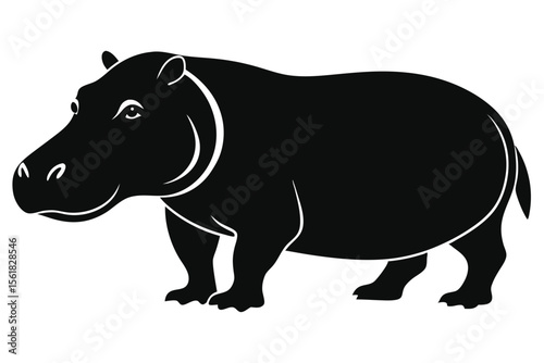 A bold and minimalist silhouette of a hippo displaying striking black and white contrast