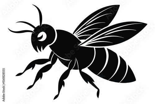 A bold black bee silhouette vector design on a white background offering versatile transparency for various creative projects