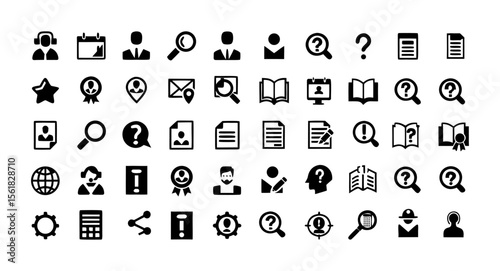 Information Icon Set – Vector Illustration of Call Center, FAQ, Help Desk, Question Mark, Customer Support, Search Info, Instruction Manual, Rules, and More – Editable Stroke Line Icons