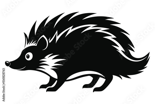 Black and white cartoon hedgehog illustration with transparency suitable for various creative design projects