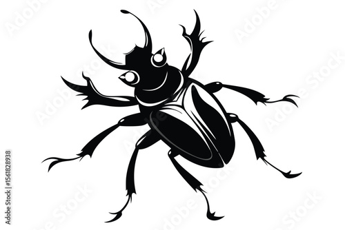 Black and white vector illustration of a stag beetle showing detailed insect anatomy for graphic designs