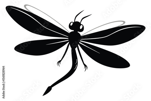 Black dragonfly silhouette vector illustration featuring elegant wings and delicate body on white background