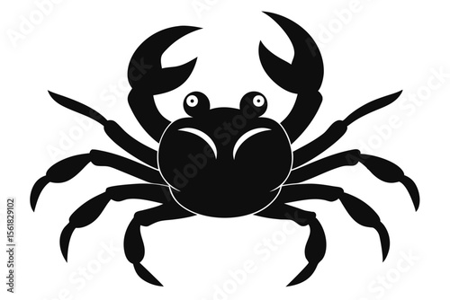 Black silhouette illustration of a crab on a white background suitable for various graphic design applications.