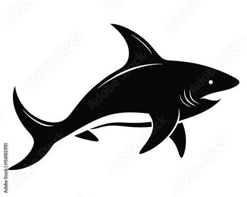 Black silhouette of a fierce shark with open mouth ready for design or decorative use