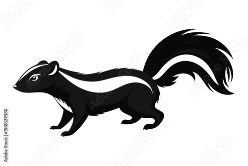 Detailed illustration of a striped skunk walking with a decorative style on white background