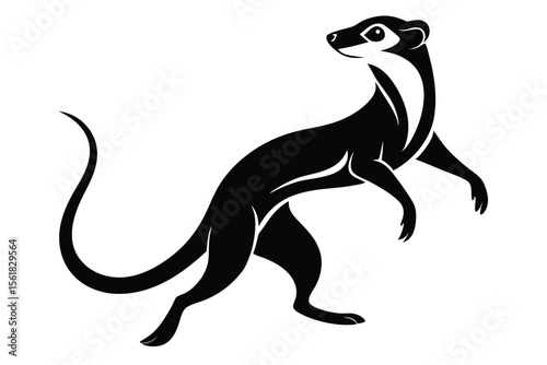 Elegant black and white weasel illustration featuring minimalist design and bold graphic silhouette