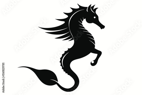 Elegant black seahorse silhouette against a white background perfect for logo design and creative projects