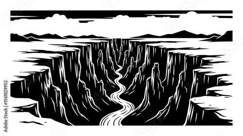 River Gorge Panorama Vector Art