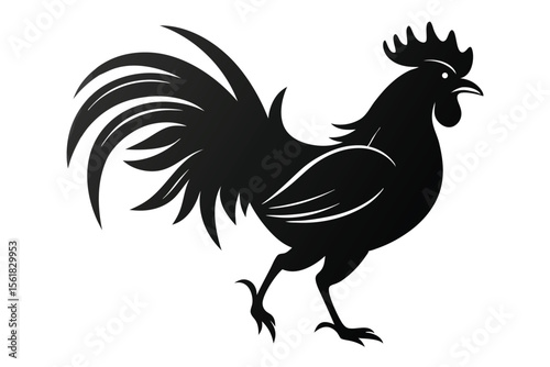 Elegant black silhouette of a rooster in motion suitable for various design projects with transparency
