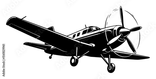 vintage propeller airplane in flight, retro small aircraft silhouette