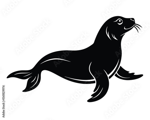 Elegant black silhouette of a seal in a dynamic pose illustrating marine life and wildlife