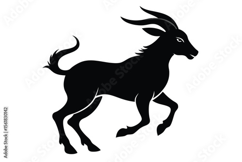 Elegant silhouette of a black gazelle in motion against a white background with transparency for versatile design applications