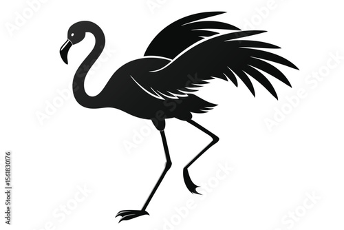 Elegant silhouette of a flamingo in motion against a white background demonstrating grace and exotic beauty