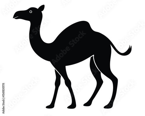 Elegant silhouette of a dromedary camel in black and white for versatile design applications