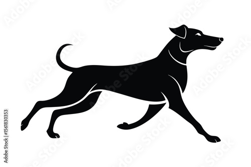 Elegant silhouette of a running dog in motion perfect for logos and designs utilizing transparency