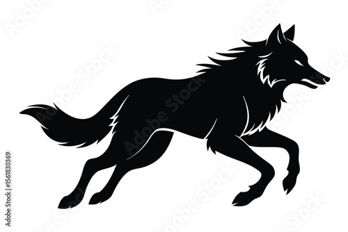 Elegant silhouette of a running wolf depicted in a modern minimalist style perfect for graphic design.