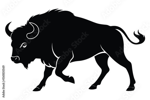 Majestic silhouette of a bison striking an intimidating pose in bold black vector illustration