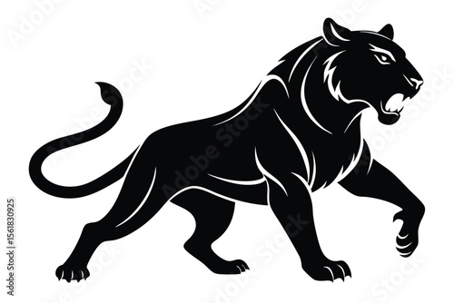 Powerful silhouette of a roaring panther depicting strength and agility vector illustration for design