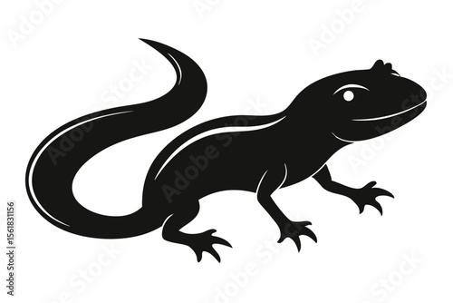 Silhouette illustration of a smooth-skinned lizard with detailed features displaying elegance and simplicity