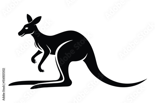 Silhouette of a black kangaroo posing on a white background representing australian wildlife and iconography