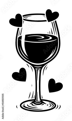 romantic wine glass with hearts vector