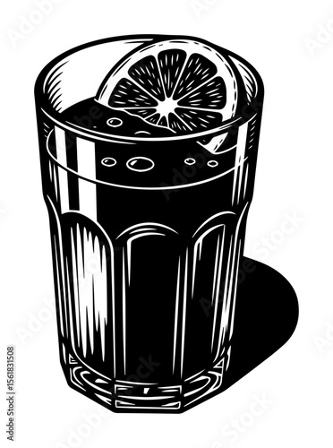 refreshing drink glass with lemon vector
