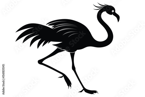 Silhouette of a flamingo in motion with a running pose illustrating nature and wildlife elegance