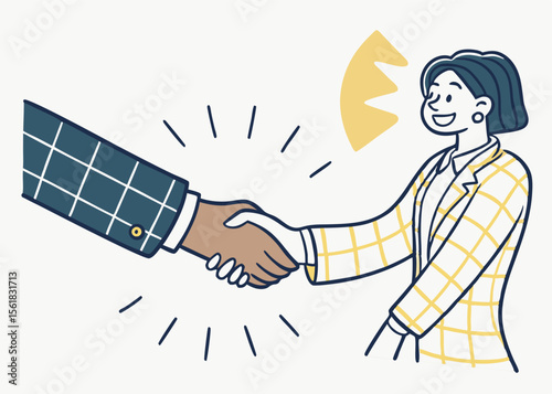 Handshake. Vector cartoon illustration of male hands in business suits shaking each other. Isolated on neutral background.