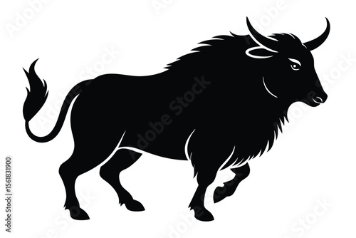 Silhouette of a powerful bull in motion illustrating strength and determination with transparent background