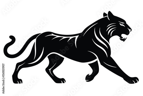 Silhouette of a powerful black panther in dynamic stance suitable for graphic design and branding