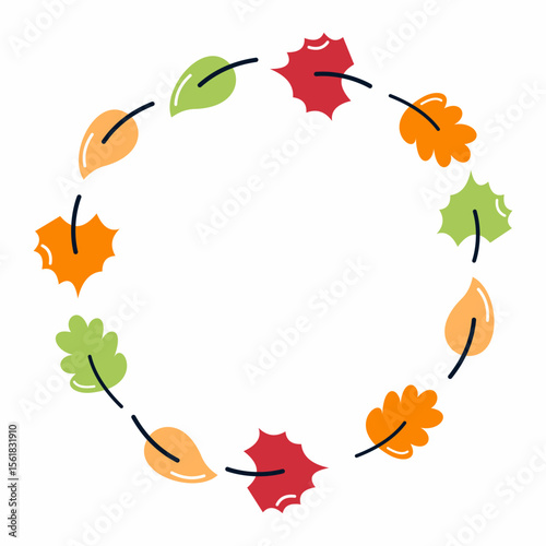 round frame with autumn leaves for decorating postcard or making inscription.
