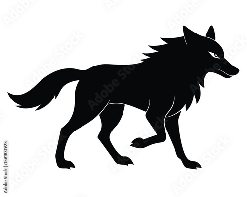 Silhouette of a powerful wolf in motion a striking black and white graphic design element