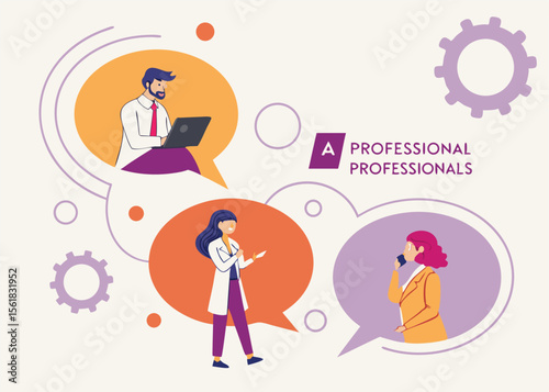 Online Business Discussion Concept. Vector illustration of diverse people in web pages windows leading discussion. Isolated on background