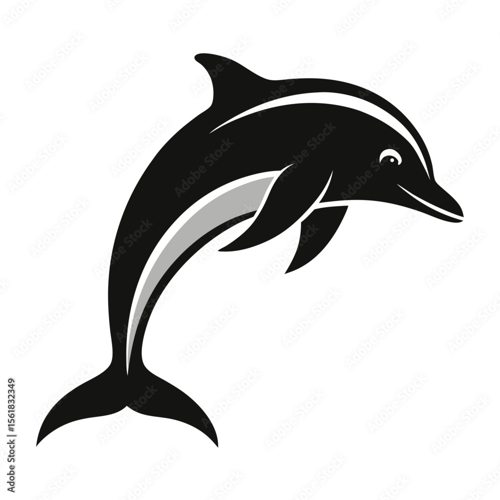 Obraz premium Dolphin Silhouette Jumping Out of Water Ideal for Ocean Marine Life and Sea Animal Vector Design