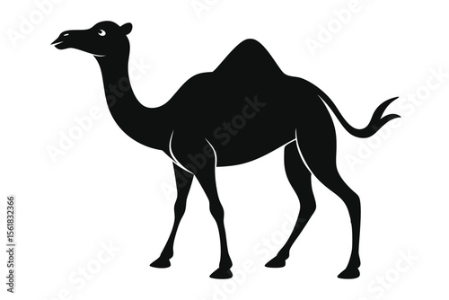 Silhouetted camel illustration gracefully standing depicting desert animals on transparent background