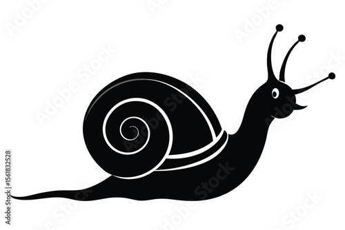 Simple silhouette illustration of a black snail crawling across a white background with transparent qualities