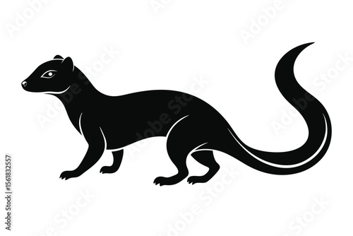 Simple stylized black and white vector illustration of a weasel or similar animal on a white background