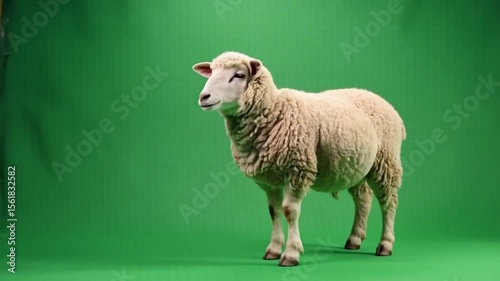 Wallpaper Mural A full shot of a sheep standing in front of a green screen looking directly at the camera lens green screen animal video Torontodigital.ca