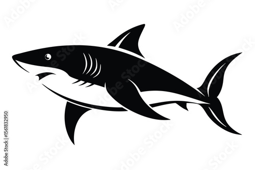 Striking black and white shark illustration with transparency for diverse design applications