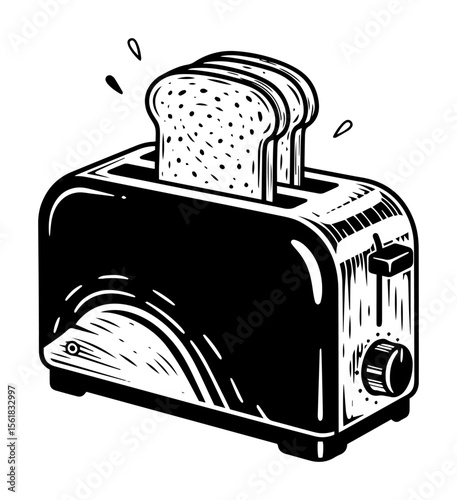 retro toaster with toasted bread popping out in vintage vector style